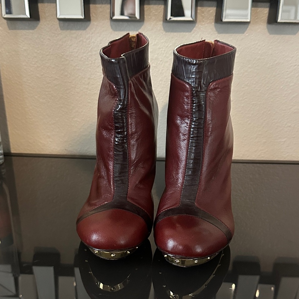 BCBGMaxAzria Wine Leather Ankle Booties